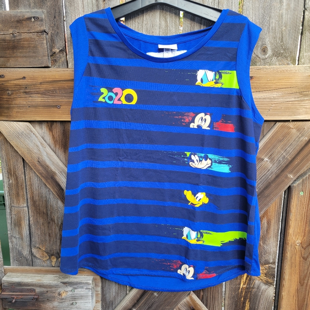 Disney Blue Stripe Walt Disney World 2020 Theme Park Graphic Print Tank Top XL
